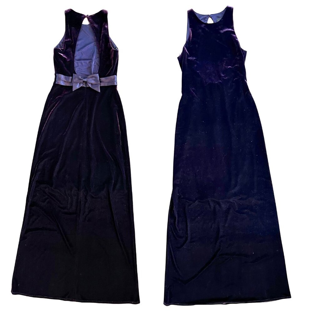 Vintage 90s Laundry by Shelli Segal Open Back Deep Purple Velvet Evening Dress